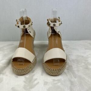 MAYPOOL Anthropologie Studded Ankle-Strap Wedge Espadrilles in Cream 8.5